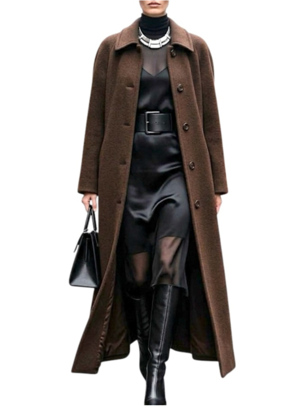 VTG 90s cashmere blend brown old money quiet luxury minimalist long maxi coat